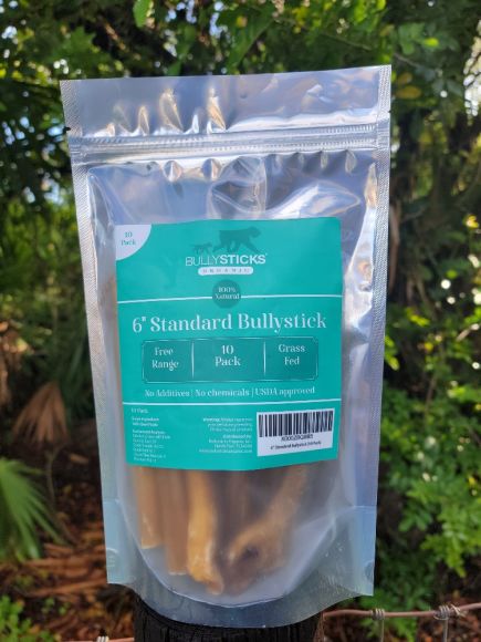6" Standard Bullystick dog treats (10 per bag) Low Odor